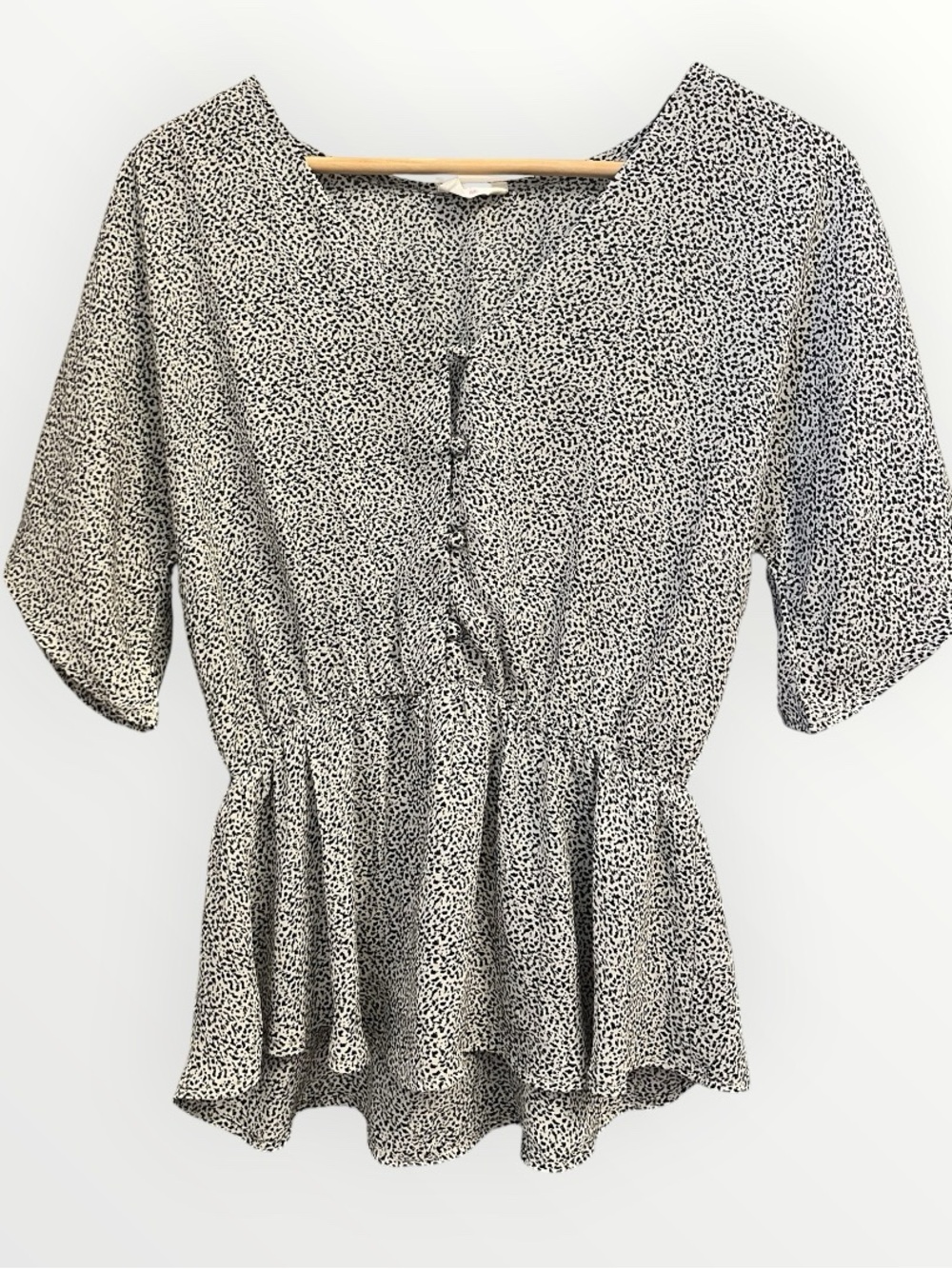 Sienna Sky Black & Beige Animal Print Peplum Blouse | Size Medium